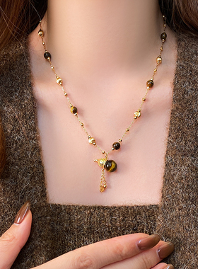 古婷金色虎眼石葫芦项链高级感