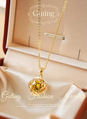 古婷金色环绕锆石吊坠项链高级感