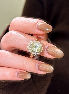 古婷椭圆形珍珠锆石戒指高级感