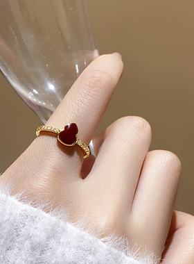 古婷红色葫芦微镶开口戒指高级感