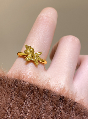 古婷金色碎冰冰小马戒指高级感