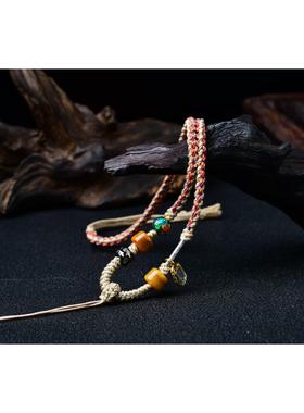 手工藏式编织项链绳多挂唐卡蜜蜡吊坠绳文玩挂件藏式项链绳配饰