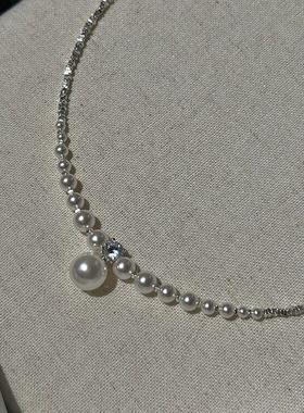 碎银珍珠项链小设计高级感简约气质锁骨链女方糖小钻轻奢精致颈链