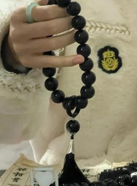 中国风绕指柔禁欲系手持黑曜石手串网红同款佘太翠汉服把件文玩