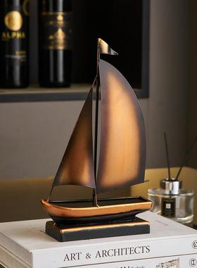 一帆风顺铁艺帆船复古摆件客厅电视柜酒柜小众高级感桌面装饰品