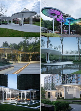 大型不锈钢异形廊架凉亭景观雕塑定制户外金属亭子园林钢结构长廊