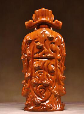 花梨实木财神爷摆件家用佛像招财公司开业文财神店铺供奉家居装饰