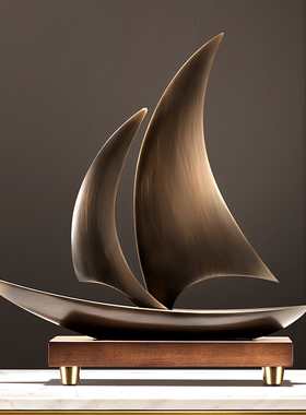 老板办公室一帆风顺帆船摆件黄铜装饰电视柜公司开业领导轻奢高档