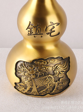 厂家批发 黄铜制作 全黄铜麒麟貔貅祥云葫芦  铜葫芦工艺品摆件