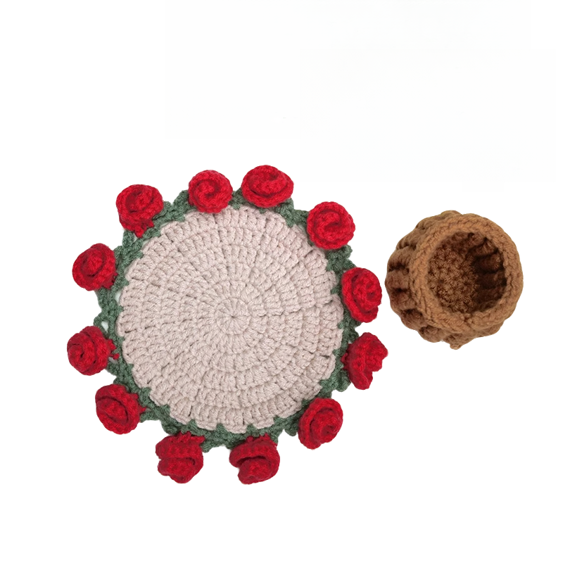 迷你玫瑰花束毯子杯垫毛线钩针手工diy编织材料包针织勾无聊解闷,淘宝优惠券,粉丝福利购,淘宝优惠卷