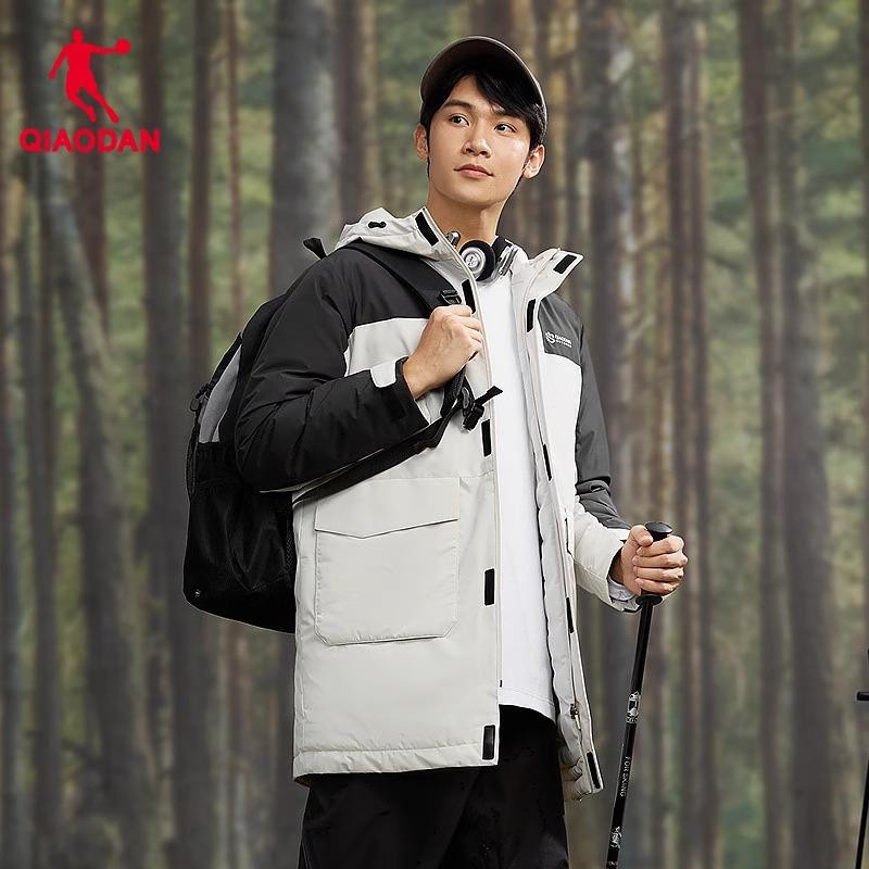 乔丹羽绒服男中长款冬季保暖防风棉服风衣男士防泼水户外男子外套 - 图2