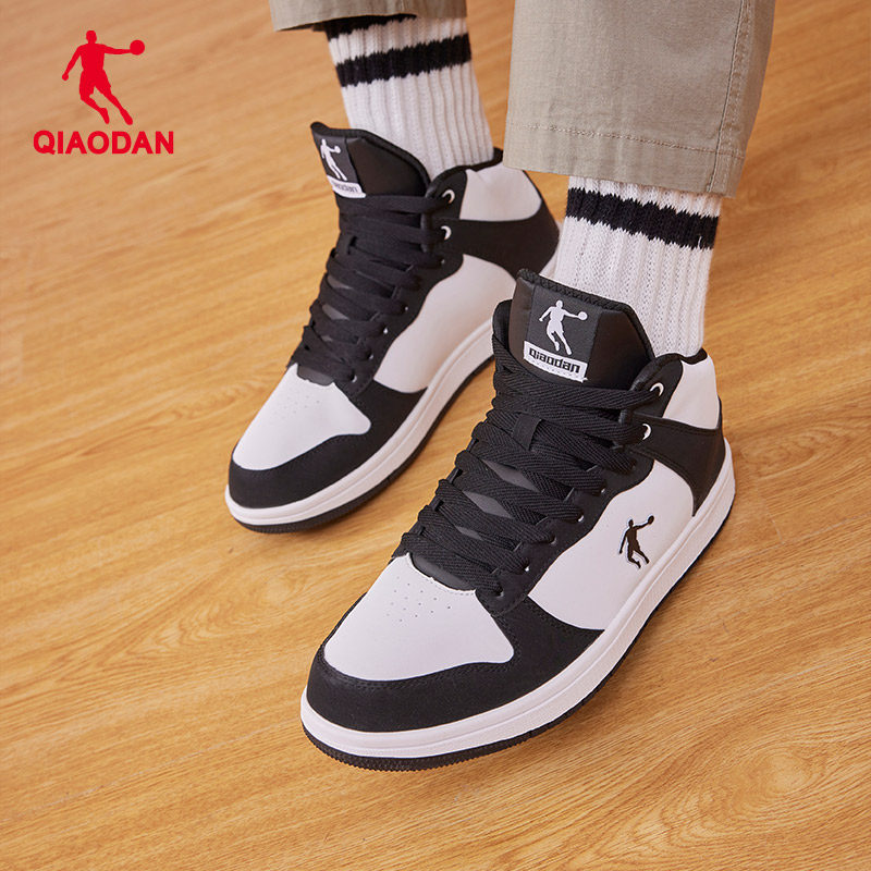 乔丹加绒板鞋男黑白革面休闲鞋男鞋运动鞋2026春季高帮保暖二棉鞋,淘宝优惠券,粉丝福利购,淘宝优惠卷