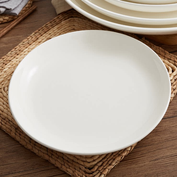 陶瓷盘子菜盘餐厅饭店盖饭盘家用纯白圆形炒菜盘子酒店餐具凉菜盘