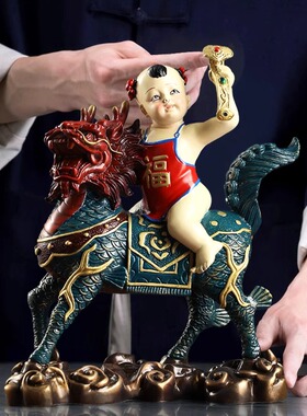 彩铜麒麟摆件送子麒麟家居玄关