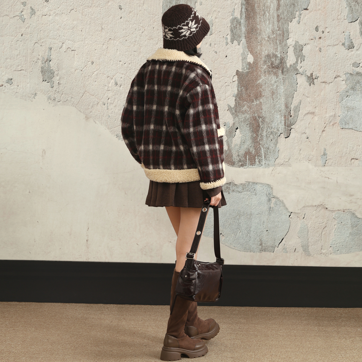 西町村屋学院感外套女装2025冬新款复古格纹贝壳绣上衣XHAD10203 - 图3