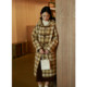 Nishimachimura House retro plaid hooded mid-length coat