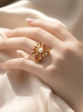 西町村屋气质感红色滴釉烟花开口戒女新款轻奢小众戒指XABB40026