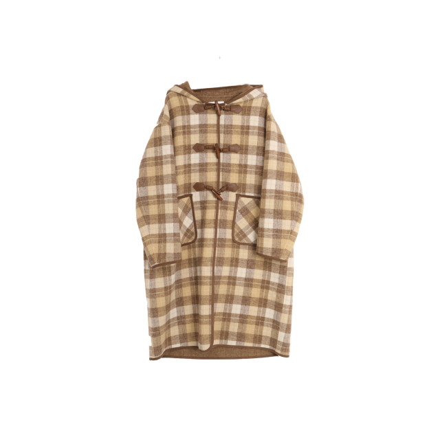 Nishimachimura House retro plaid hooded mid-length coat