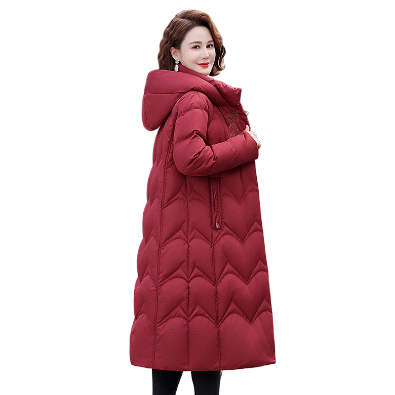 鸭鸭婚礼妈妈冬装羽绒服中长款喜婆婆冬季中老年女装气质外套女QC