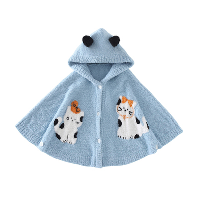 小猪大卫秋冬儿童斗篷半边绒加厚保暖连帽披风男女宝宝可爱上衣