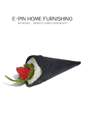 E-Pin 逸品家居厨房黑色托盘仿真寿司酒水餐具酒杯样板房摆件装饰