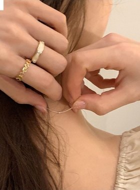 简约微镶锆石戒指女闪亮优雅滴釉鎏彩925银开口指环食指戒潮百搭