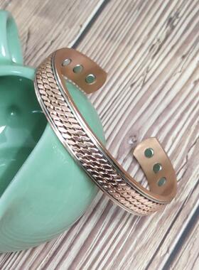 欧美潮流铜手镯 红铜色纽纹手镯 促血液循环磁性保健手镯直批