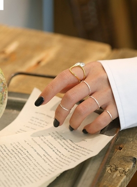 734 百搭简约不规则锤纹素圈戒指女小众纹理夸张细戒指925纯百搭