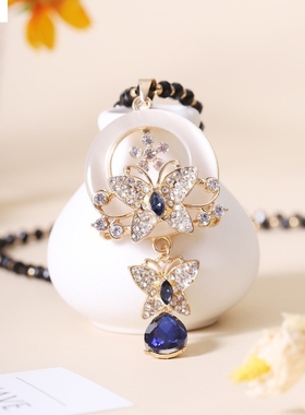 时尚猫眼石毛衣链长款时尚简约水晶串珠项链配饰潮吊坠挂件女百搭