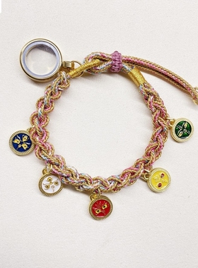 直播供货新藏风唐卡五路财神眼手链手工编织男女款可调节彩色百搭