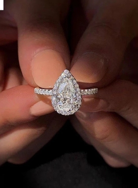 电商跨境饰品 创意闪耀水滴形锆石婚戒 女士婚庆珠宝首饰百搭