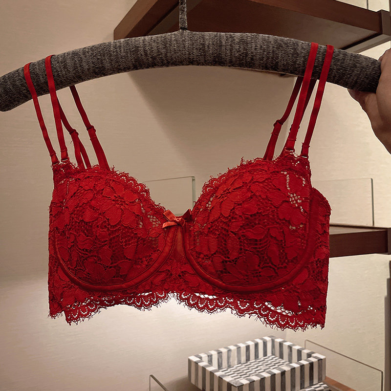 显胸小性感红色薄款蕾丝防下垂胸罩 阿弗之吻文胸