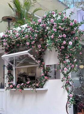 空调管子装饰遮挡高级仿真花玫瑰花假花藤条绢花藤蔓瀑布网红花墙