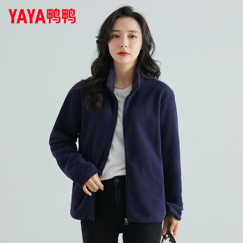 鸭鸭2026年摇粒绒外套女春秋新款抓绒百搭运动黑色上衣抓绒衣开衫 - 图0