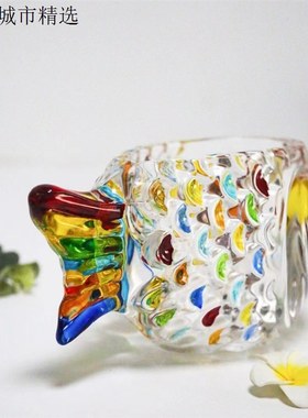 创意小号鱼形器皿水培绿萝花器桌面摆件客厅养育彩绘纯手工