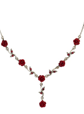 「秘密的庭院」复古红玫瑰做旧宫廷风森系耳环耳夹项链手链套装