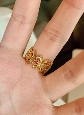 法式复古古法花环白钻红钻皇冠戒指轻奢精致国风宫廷式气质款指环