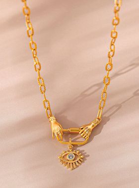 欧美恶魔之眼锆石项链小众个性百搭轻奢高级感锁骨链铜镀真金18k