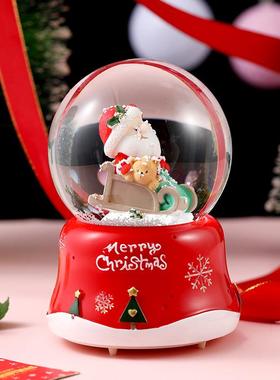 圣诞节礼物发光水晶球音乐盒平安夜创意雪花玻璃球八音盒摆件