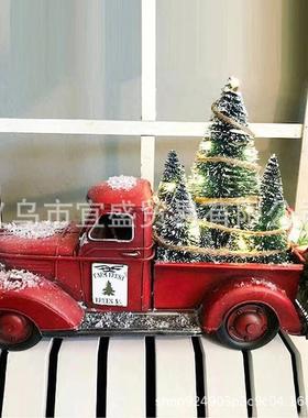 圣诞节卡丁车红色圣诞树拉货led灯闪烁圣诞摆件氛围树脂家居