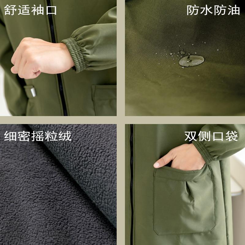 加绒罩衣男士工作服新款防水防油长袖护衣秋冬款家用厨房围裙大褂 - 图1