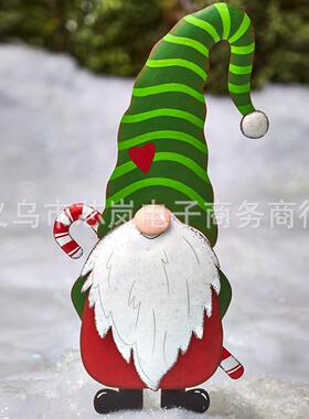 Gnome Dwarf Crafts圣诞侏儒金属工艺品 圣诞矮人地插花园装饰品