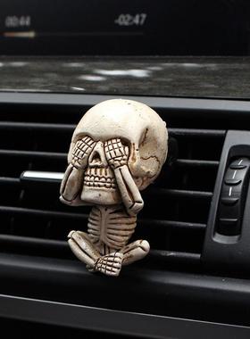 新款车载骷髅头套三创意树脂摆件万圣节汽车出风口树脂装饰