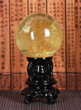 天然黄水晶球摆件原石招财风水球