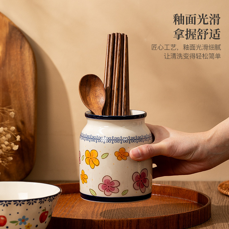 筷子筒家用2025新款陶瓷复古大号圆形米饭铲子筷子置物架勺子餐具,淘宝优惠券,粉丝福利购,淘宝优惠卷