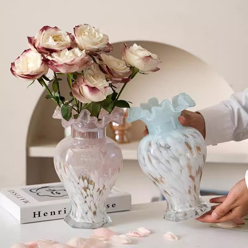 ins风粉色芬顿玻璃花瓶中古人鱼姬琉璃花器插花水养装饰法式浪漫,淘宝优惠券,粉丝福利购,淘宝优惠卷