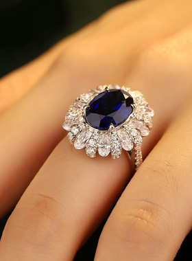 抖音热推 赞比亚人工培育仿真祖母绿戒指银镀18K金合成彩宝女戒