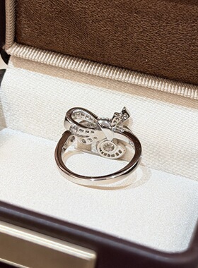 S925纯银个性5字立体蝴蝶结5号满钻戒指丝带高级感指环女一件代发