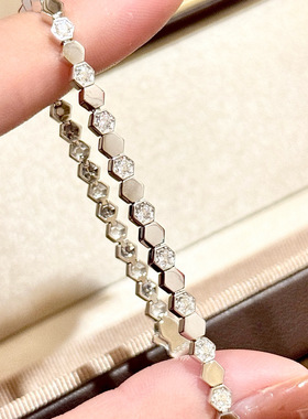 S925纯银精工高级感蜂巢手链间钻蜂窝排钻轻奢手饰女CNC工艺