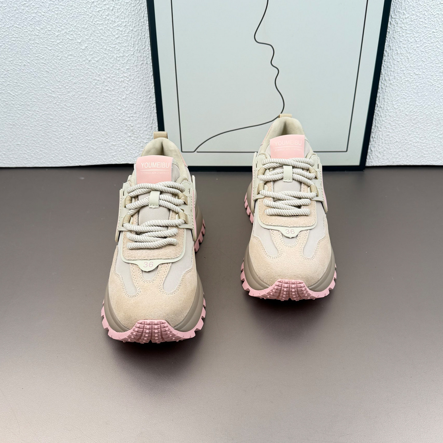 欧货厚底粉色老爹鞋女帆布透气阿甘鞋2026春季爆款真皮运动休闲鞋,淘宝优惠券,粉丝福利购,淘宝优惠卷